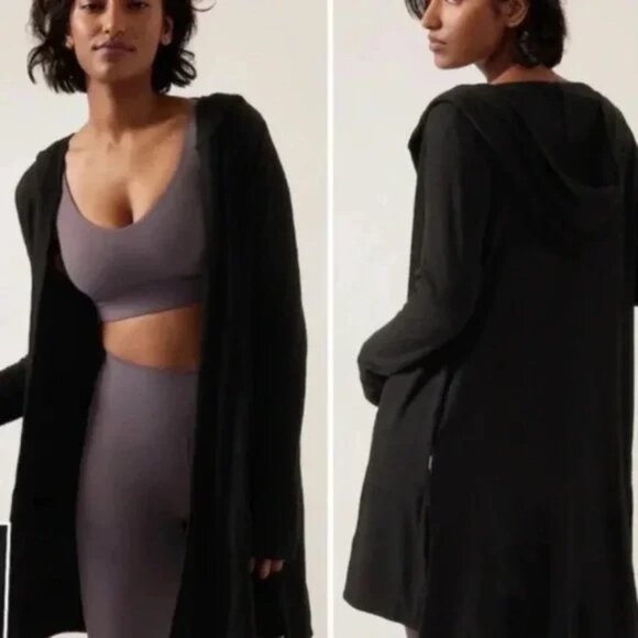 Athleta Sweaters - ATHLETA HARMONY POSE WRAP CARDIGAN SWEATER LONG DRAPED RIBBED KNIT HOODIE sz S